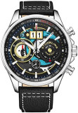 Stuhrling Original Mens Chronograph Aviator Watch - Skeleton Pilot Watch with Tachymeter and Leather Strap Dress Watches Ace Aviator 45mm Watch